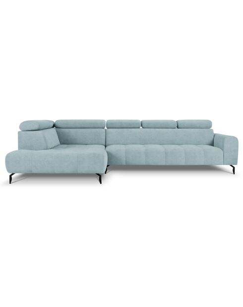 Canapé d'angle gauche velours nico 5 places bleu clair - 340x195x100 cm