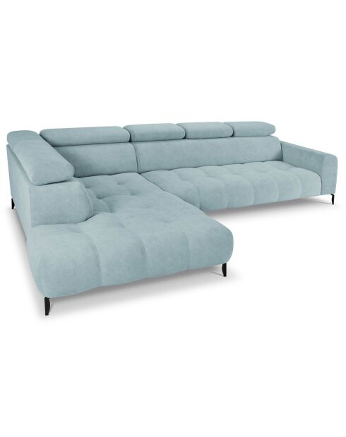 Canapé d'angle gauche velours nico 5 places bleu clair - 340x195x100 cm