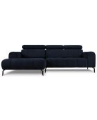 Canapé d'angle gauche velours Nico 4 places bleu foncé - 253x164x100 cm
