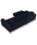 Canapé d'angle gauche velours Nico 4 places bleu foncé - 253x164x100 cm
