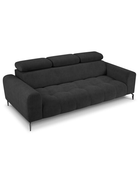 Canapé velours Nico 3 places gris foncé - 234x108x100 cm