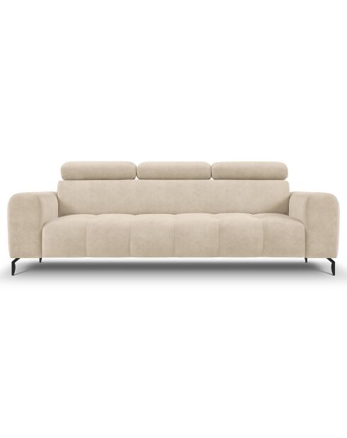 Canapé velours Nico 3 places beige - 234x108x100 cm