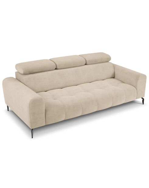 Canapé velours Nico 3 places beige - 234x108x100 cm