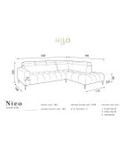 Canapé d'angle droit velours nico 5 places gris - 340x195x100 cm