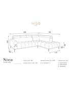 Canapé d'angle droit velours Nico 5 places gris clair - 340x195x100 cm