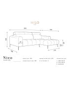 Canapé d'angle droit velours Nico 4 places gris clair - 253x164x100 cm