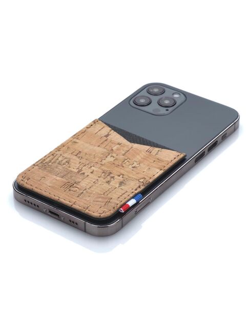 Porte-cartes adhésif pour smartphone en Liège Raph beige - 8x6.5 cm