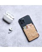 Porte-cartes adhésif pour smartphone en Liège Raph beige - 8x6.5 cm