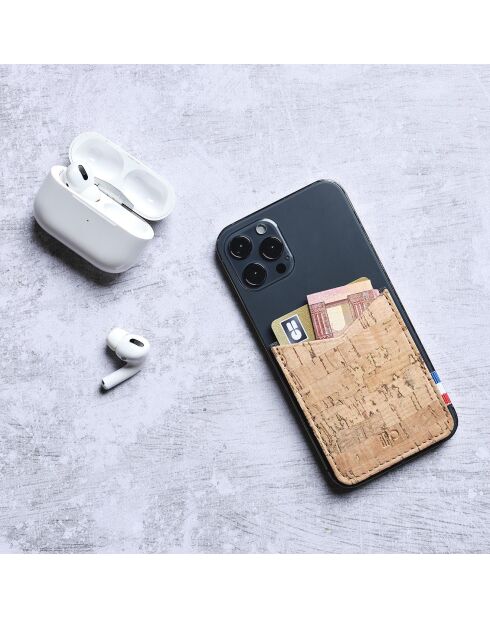 Porte-cartes adhésif pour smartphone en Liège Raph beige - 8x6.5 cm
