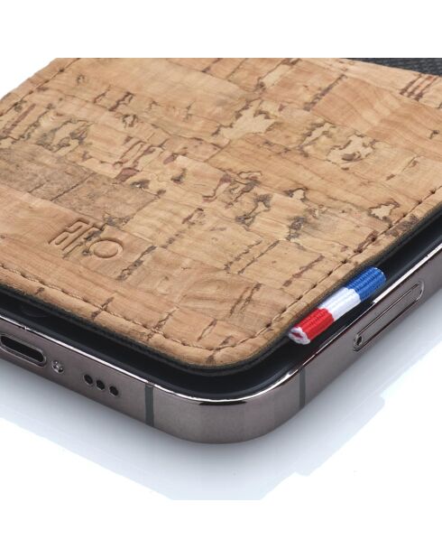 Porte-cartes adhésif pour smartphone en Liège Raph beige - 8x6.5 cm