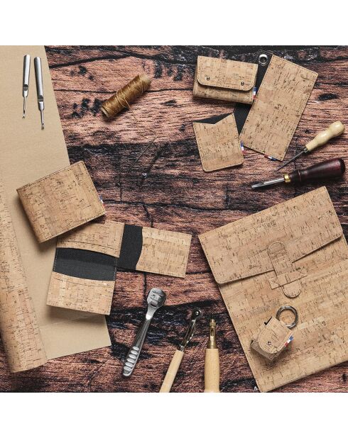 Porte-cartes adhésif pour smartphone en Liège Raph beige - 8x6.5 cm