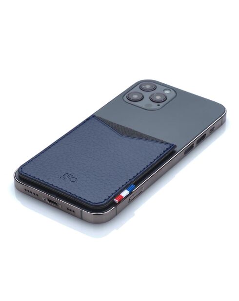 Porte-cartes adhésif pour smartphone en Cuir recyclé Raph bleu nuit - 8x6.5 cm