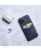 Porte-cartes adhésif pour smartphone en Cuir recyclé Raph bleu nuit - 8x6.5 cm