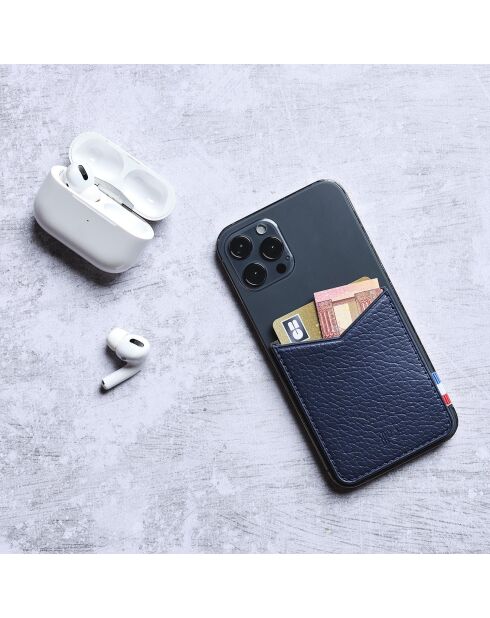 Porte-cartes adhésif pour smartphone en Cuir recyclé Raph bleu nuit - 8x6.5 cm