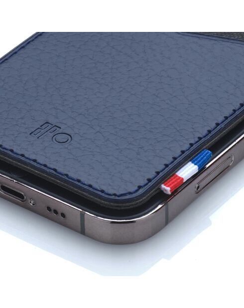 Porte-cartes adhésif pour smartphone en Cuir recyclé Raph bleu nuit - 8x6.5 cm