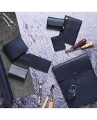 Porte-cartes adhésif pour smartphone en Cuir recyclé Raph bleu nuit - 8x6.5 cm