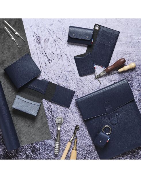 Porte-cartes adhésif pour smartphone en Cuir recyclé Raph bleu nuit - 8x6.5 cm