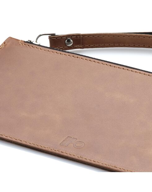 Trousse en Cuir patiné Nico cognac - 21x11 cm