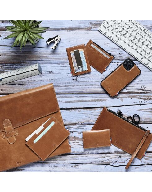 Trousse en Cuir patiné Nico cognac - 21x11 cm