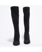 Bottes en Velours de Cuir & Textile Livia noires - Talon 8,5 cm