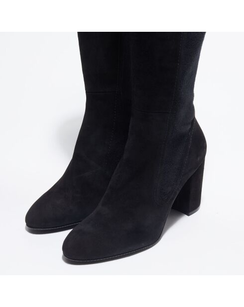 Bottes en Velours de Cuir & Textile Livia noires - Talon 8,5 cm