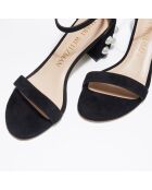 Sandales en Velours de Cuir Simple Pearls noires - Talon 6,5 cm