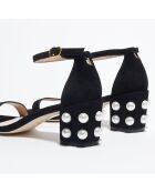 Sandales en Velours de Cuir Simple Pearls noires - Talon 6,5 cm