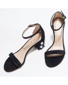 Sandales en Velours de Cuir Simple Pearls noires - Talon 6,5 cm