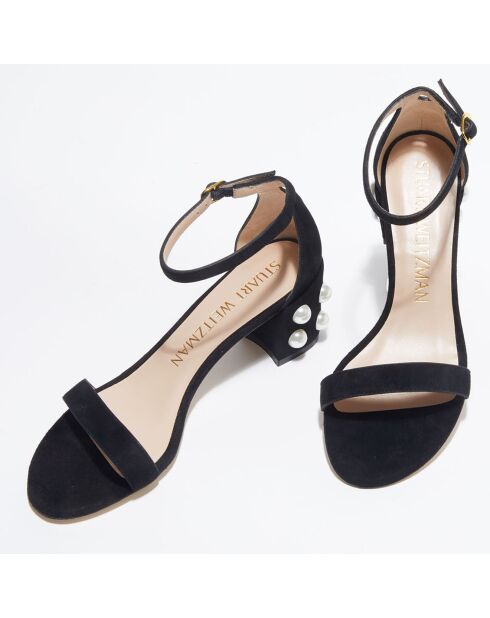 Sandales en Velours de Cuir Simple Pearls noires - Talon 6,5 cm