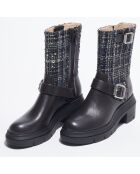 Boots en Cuir & Tweed Ryder Rise noires - Talon 7,5 cm