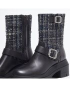 Boots en Cuir & Tweed Ryder Rise noires - Talon 7,5 cm