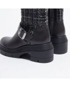 Boots en Cuir & Tweed Ryder Rise noires - Talon 7,5 cm