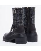 Boots en Cuir & Tweed Ryder Rise noires - Talon 7,5 cm