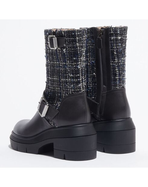 Boots en Cuir & Tweed Ryder Rise noires - Talon 7,5 cm