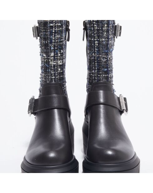 Boots en Cuir & Tweed Ryder Rise noires - Talon 7,5 cm