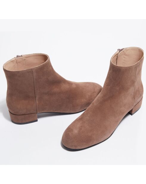 Bottines en Velours de Cuir Quartz taupe