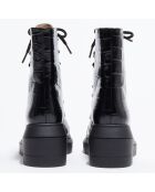 Boots en Cuir effet croco Nisha noires - Talon 7,5 cm