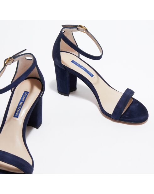 Sandales en Velours de Cuir Nealynude bleu marine - Talon 8 cm