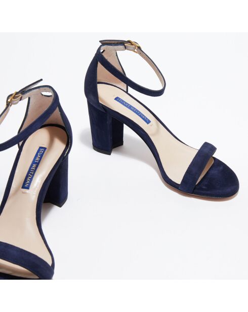 Sandales en Velours de Cuir Nealynude bleu marine - Talon 8 cm