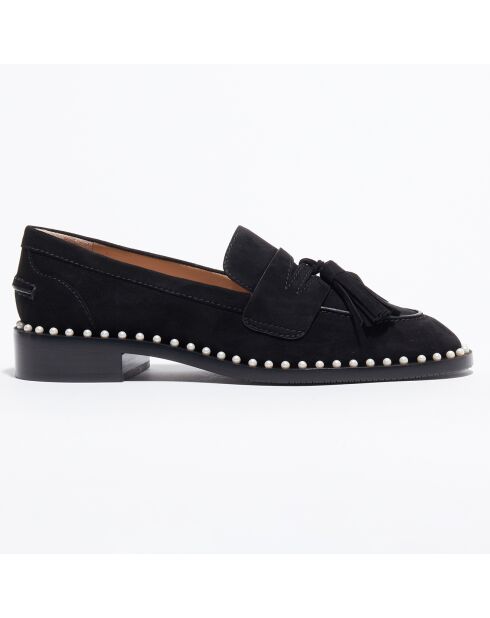 Mocassins en Velours de Cuir Kaylene Pearl noirs