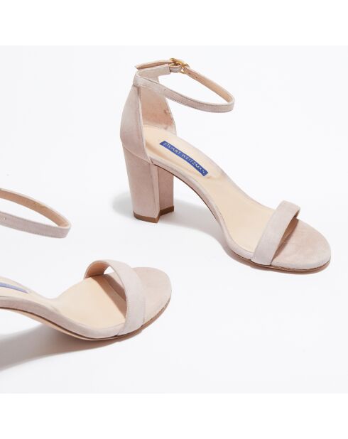 Sandales en Velours de Cuir Nealynude rose poudré - Talon 8 cm