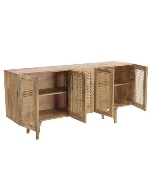 Buffet marron 5 portes bois de manguier et cannage isa marron - 177x46x85 cm