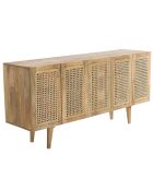 Buffet marron 5 portes bois de manguier et cannage isa marron - 177x46x85 cm