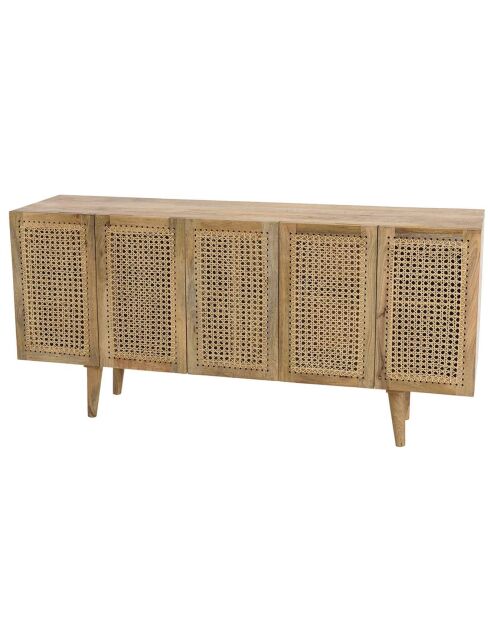 Buffet marron 5 portes bois de manguier et cannage isa marron - 177x46x85 cm