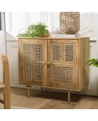 Buffet marron 2 portes bois de manguier patchwork cannage isa marron - 81x38x77 cm