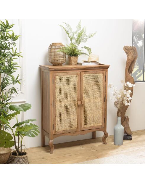 Meuble marron 2 portes bois de jamelonier et cannage isa marron - 96x38x122 cm