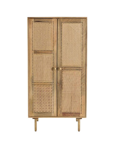 Meuble haut marron 2 portes bois de manguier cannage isa marron - 70x38x138 cm