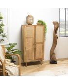 Meuble haut marron 2 portes bois de manguier cannage isa marron - 70x38x138 cm