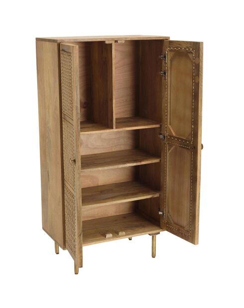 Meuble haut marron 2 portes bois de manguier cannage isa marron - 70x38x138 cm