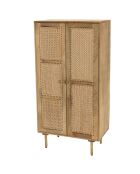 Meuble haut marron 2 portes bois de manguier cannage isa marron - 70x38x138 cm